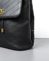 Chevron Backpack | Black Calfskin Light Gold Hardware