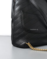 Chevron Backpack | Black Calfskin Light Gold Hardware