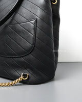 Chevron Backpack | Black Calfskin Light Gold Hardware