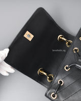 Chevron Backpack | Black Calfskin Light Gold Hardware