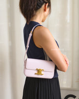 Triomphe Shoulder Bag Peony/Pastel Pink Shiny Calfskin Gold Hardware
