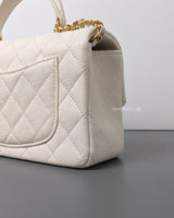 Chanel Mini Rectangle with Top Handle 21S Ivory Caviar Brushed Gold Hardware-details