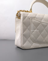 Chanel Mini Rectangle with Top Handle 21S Ivory Caviar Brushed Gold Hardware-details