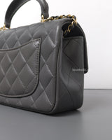 Chanel Mini Rectangle with Top Handle 22A Grey Lambskin Light Gold Hardware-details