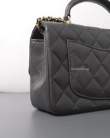 Chanel Mini Rectangle with Top Handle 22A Grey Lambskin Light Gold Hardware-details