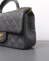 Chanel Mini Rectangle with Top Handle 22A Grey Lambskin Light Gold Hardware-details