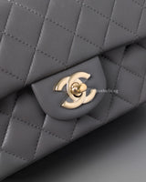 Chanel Mini Rectangle with Top Handle 22A Grey Lambskin Light Gold Hardware-details