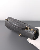 Chanel Mini Rectangle with Top Handle 22A Grey Lambskin Light Gold Hardware-details