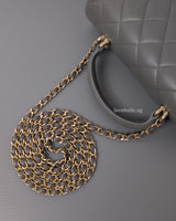 Chanel Mini Rectangle with Top Handle 22A Grey Lambskin Light Gold Hardware-details