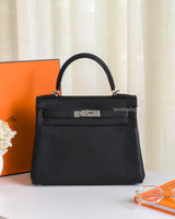 Hermes Kelly Retourne 28 | Black Togo Palladium Hardware-front