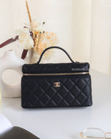 Chanel Top Handle Vanity On Chain LP | Black Caviar Light Gold Hardware-front