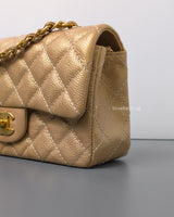 Chanel Mini Rectangle 15C Gold Caviar Brushed Gold Hardware-details