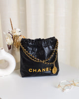Chanel Chanel 22 Mini | Black Calfskin Brushed Gold Hardware-front