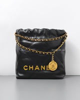 Chanel Chanel 22 Mini | Black Calfskin Brushed Gold Hardware-front1
