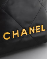 Chanel Chanel 22 Mini | Black Calfskin Brushed Gold Hardware-details