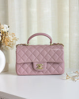 Chanel Mini Rectangle with Top Handle 24P Pink Lambskin Light Gold Hardware-front
