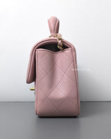 Chanel Mini Rectangle with Top Handle 24P Pink Lambskin Light Gold Hardware-details