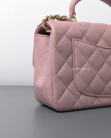 Chanel Mini Rectangle with Top Handle 24P Pink Lambskin Light Gold Hardware-details