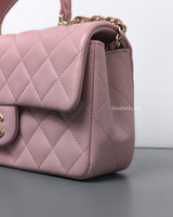 Chanel Mini Rectangle with Top Handle 24P Pink Lambskin Light Gold Hardware-details
