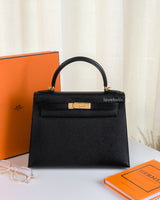 Hermes Kelly Sellier 28 | Black Epsom Gold Hardware-front