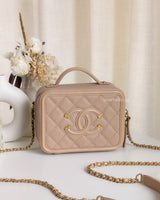Chanel Filigree Vanity Case Mini | Beige Caviar Brushed Gold Hardware-front
