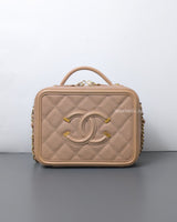 Chanel Filigree Vanity Case Mini | Beige Caviar Brushed Gold Hardware-front1