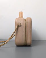Chanel Filigree Vanity Case Mini | Beige Caviar Brushed Gold Hardware-side