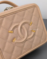 Chanel Filigree Vanity Case Mini | Beige Caviar Brushed Gold Hardware-details