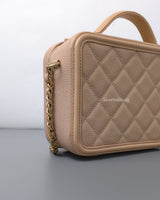 Chanel Filigree Vanity Case Mini | Beige Caviar Brushed Gold Hardware-details