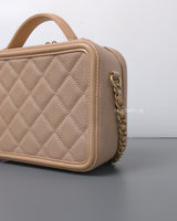 Chanel Filigree Vanity Case Mini | Beige Caviar Brushed Gold Hardware-details