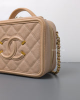 Chanel Filigree Vanity Case Mini | Beige Caviar Brushed Gold Hardware-details