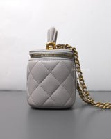 Chanel Top Handle Vanity On Chain Mini | Grey Lambskin Brushed Gold Hardware-details