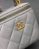 Chanel Top Handle Vanity On Chain Mini | Grey Lambskin Brushed Gold Hardware-details