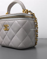 Chanel Top Handle Vanity On Chain Mini | Grey Lambskin Brushed Gold Hardware-details