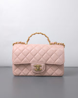 Chanel Seasonal Top Handle Flap Bag Rose Claire Lambskin Brushed Gold Hardware-front1