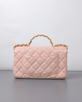 Chanel Seasonal Top Handle Flap Bag Rose Claire Lambskin Brushed Gold Hardware-back