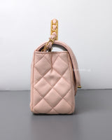 Chanel Seasonal Top Handle Flap Bag Rose Claire Lambskin Brushed Gold Hardware-side