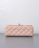Chanel Seasonal Top Handle Flap Bag Rose Claire Lambskin Brushed Gold Hardware-details