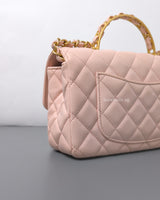 Chanel Seasonal Top Handle Flap Bag Rose Claire Lambskin Brushed Gold Hardware-details