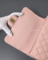 Chanel Seasonal Top Handle Flap Bag Rose Claire Lambskin Brushed Gold Hardware-details