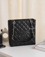 Chanel PST Petite Shopping Tote Black Caviar Silver Hardware-front