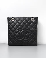 Chanel PST Petite Shopping Tote Black Caviar Silver Hardware-front1