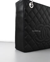 Chanel PST Petite Shopping Tote Black Caviar Silver Hardware-details