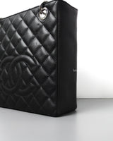 Chanel PST Petite Shopping Tote Black Caviar Silver Hardware-details
