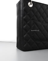 Chanel PST Petite Shopping Tote Black Caviar Silver Hardware-details