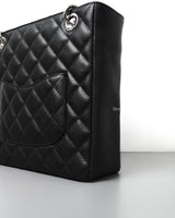 Chanel PST Petite Shopping Tote Black Caviar Silver Hardware-details