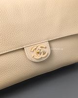 Chanel Maxi Flap 32cm | 26B Beige Caviar Gold Hardware-details