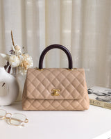 Coco Handle Beige Caviar Brushed Gold Hardware