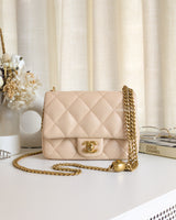 Chanel Mini Flap Bag Beige Lambskin Brushed Gold Hardware-front