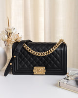 Boy Old Medium | Black Lambskin Brushed Gold Hardware